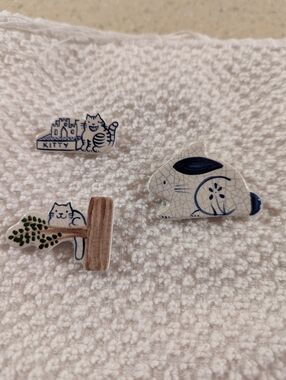 Cats & Bunny Handcrafted Lapel/Hat Pins (3)